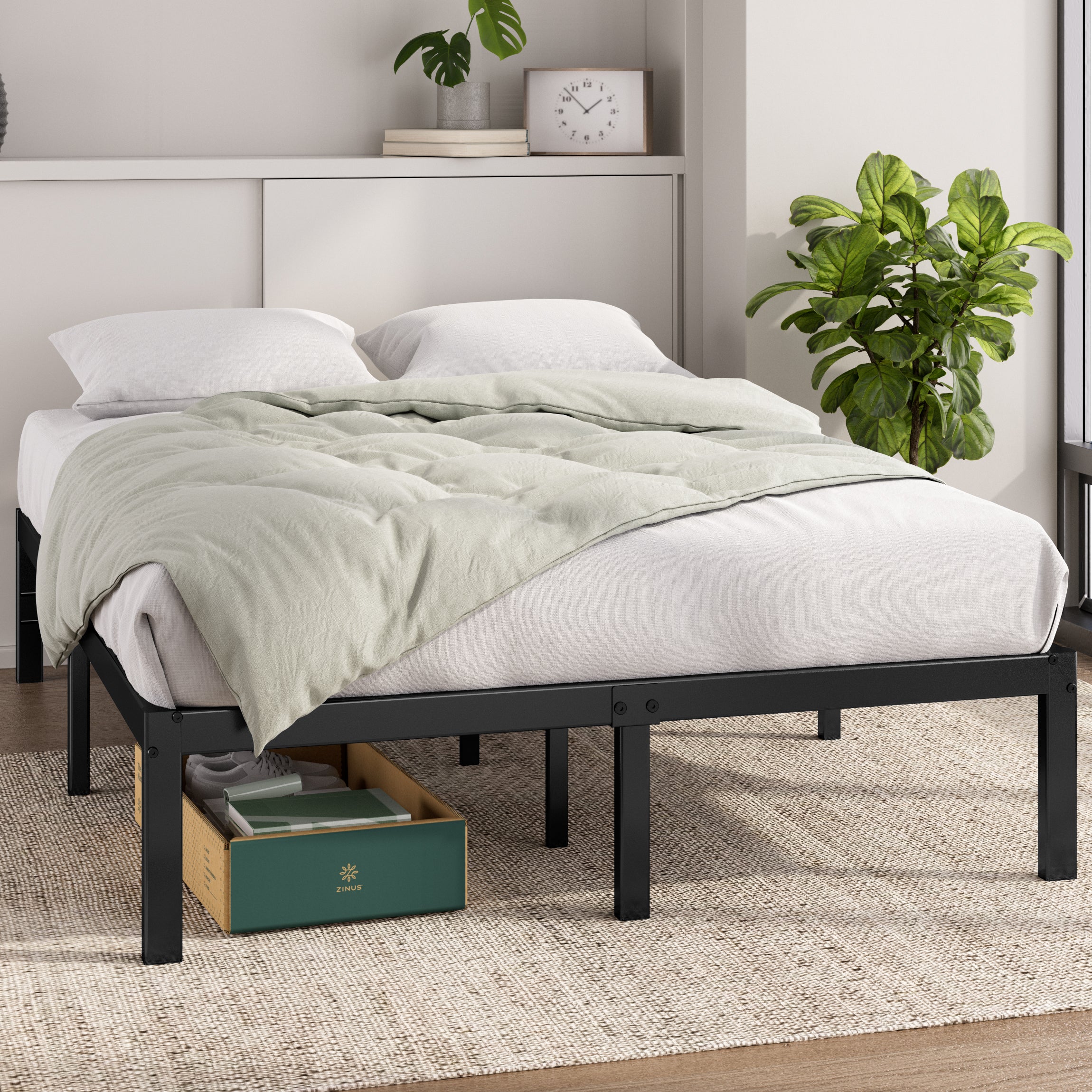 Zinus Van Bed 140 x 190 cm, hoogte van het bedframe 41 cm met opbergruimte onder het bed, bedframe met platform van metaal, zwart Zinus Van Bed 140 x 190 cm, hoogte van het bedframe 41 cm met opbergruimte onder het bed, bedframe met platform van metaal, zwart