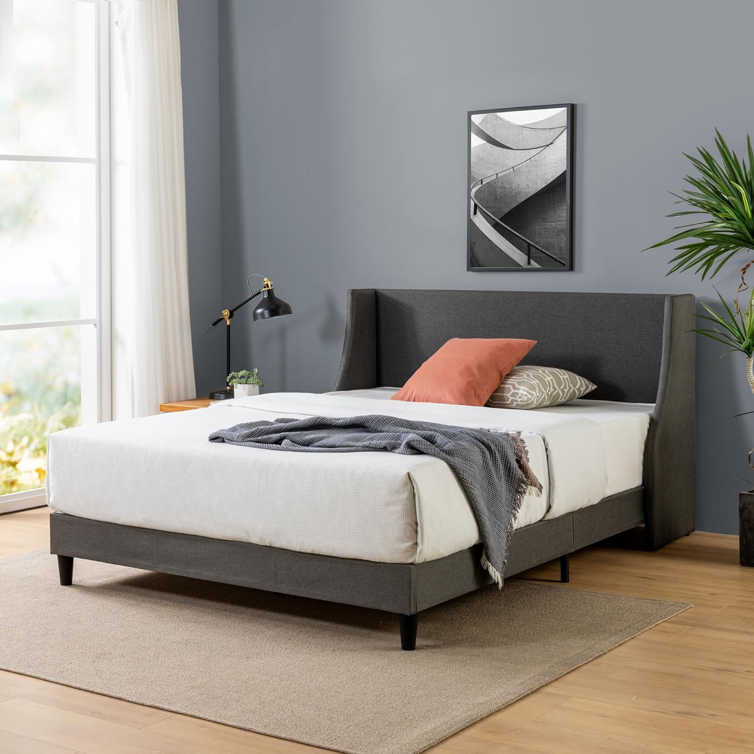 Evelyn Dark Grey Upholstered Bed Frame Zinus